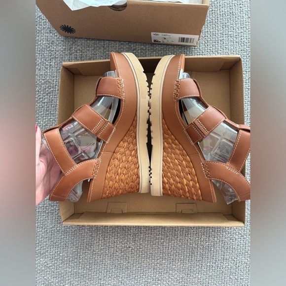 UGG Abbot Strap Cognac Leather Wedge Sandals – Size 9 - Picture 6 of 16